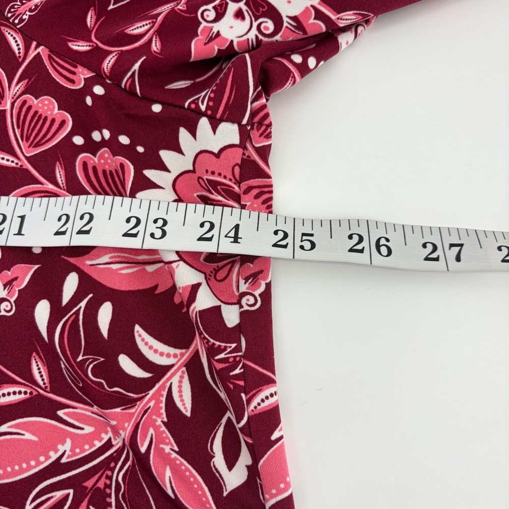 Kim Rogers Womens XXL Burgundy Floral Tunic Top Pleated Empire Waist 3/4 Sleeve - Picture 4 of 5
